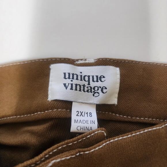 UNIQUE VINTAGE 2X/18 brown flared high waist 5 pocket pants NWT Festival Hippie - Picture 3 of 8